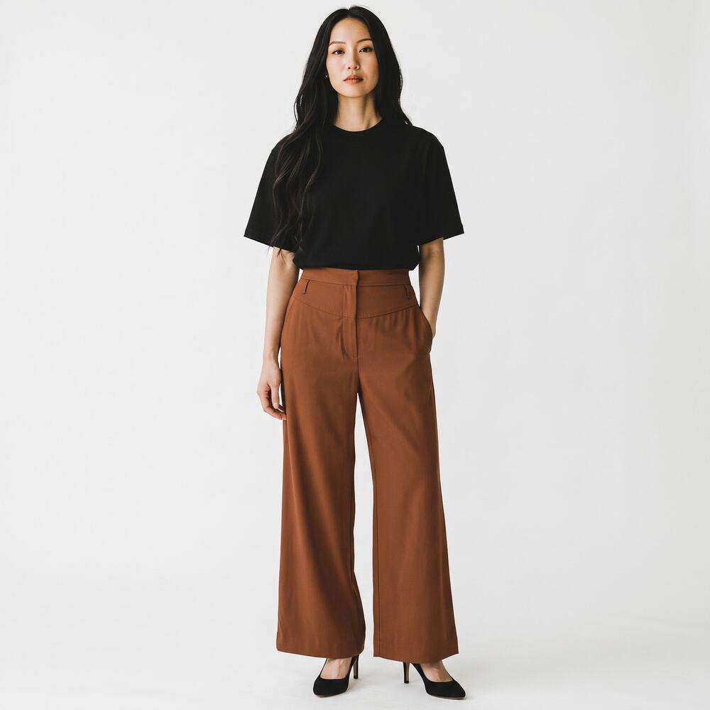ESCADA Women's 40 / Medium High Waist Wide Leg Brown Wool Blend Trouser Pants